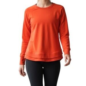 Athleta Mindset Crewneck Womens Medium Orange Red Raglan Long Sleeve Pullover